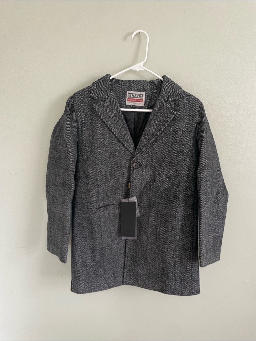 Wool-Blend XS Pea Coat in Charcoal Herringbone - Picture 7 of 9